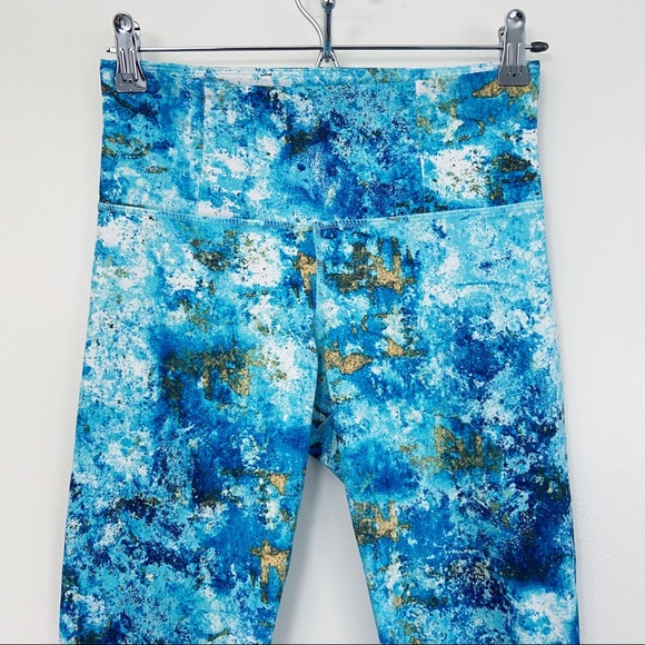 PRANA Capris Leggings Blue Yellow Paint Splatter Pattern Small - Picture 5 of 8
